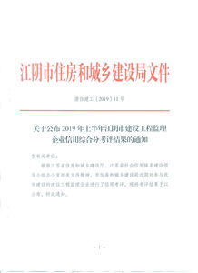江阴市人民政府门户网 澄住建工 2019 11号 关于公布2019年上半年江阴市建设工程监理企业信用综合分考评结果的通知